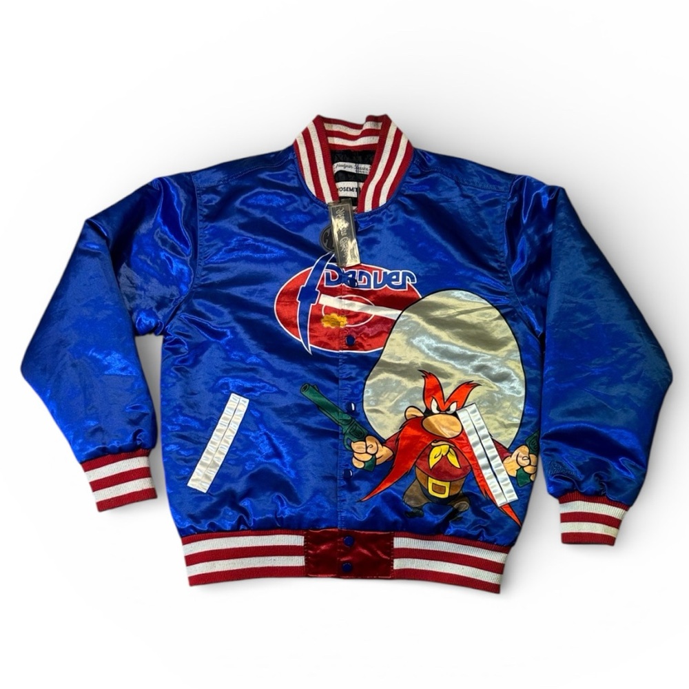 NEW Headgear Classics mens L Large blue Yosemite Sam satin bomber jacket NWT